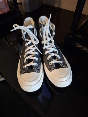 Black High-Top Canvas Sneakers with White Trim